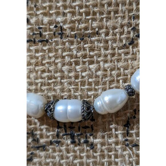 Vintage Freshwater Pearl 925 Sterling Silver Bali Bead Byzantine Hook Clasp - Picture 6 of 12